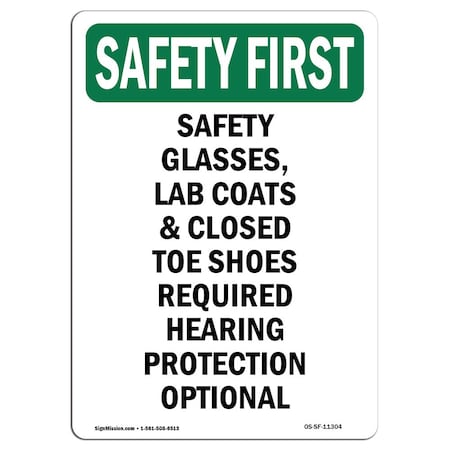 Signmission OSHA Sign, Glasses Lab Coats And Closed, 10in X 7in Aluminum, 7" W, 10" H, Portrait OS-SF-A-710-V-11304